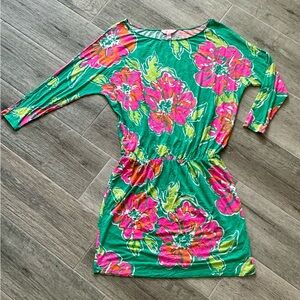 Lilly Pulitzer Green and Pink Floral Dorman Sleeve Dress